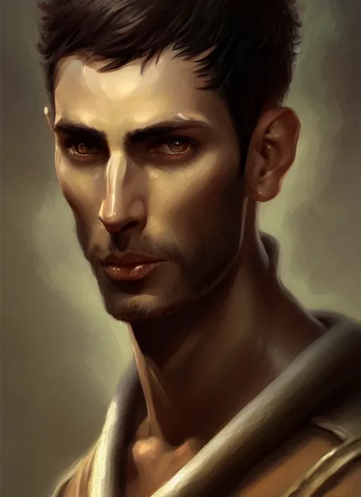 Image similar to a _ fantasy _ style _ portrait _ painting _ of light brown argentinian male short black hair defined very chiseled facial features long face big ears, rpg dnd oil _ painting _ unreal _ 5 _ daz. _ rpg _ portrait _ extremely _ detailed _ artgerm _ greg _ rutkowski _ greg