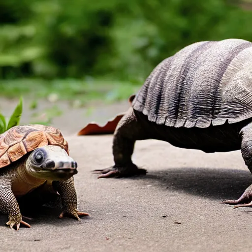 Image similar to photo of a hybrid between an armadillo and a galapagos tortoise