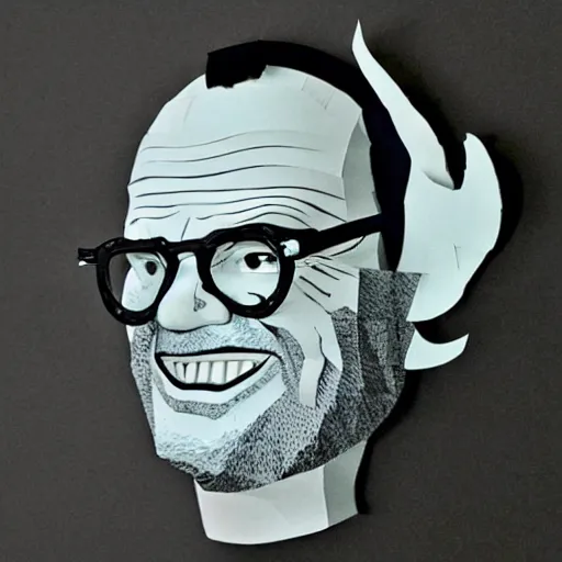 Prompt: a cut paper sculpture of jack nicholson in one flew over the cuckoo's nest