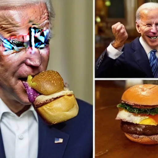 Image similar to joe biden eating a marble burger