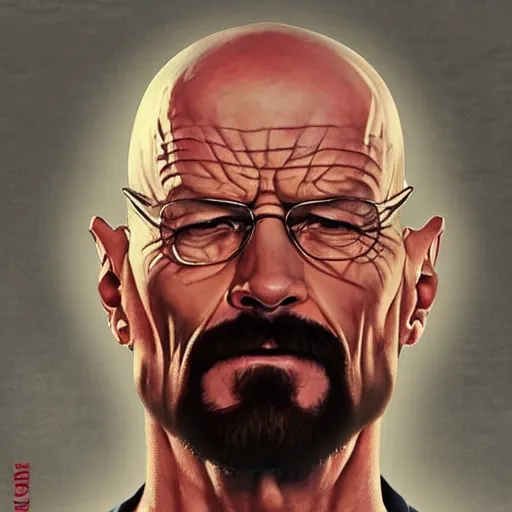 Image similar to the ultimate gigachad, incredibly muscular walter white, walter white with chiseled jawline, trending on / r / moreplatesmoredates, oil on canvas artstation by j. c. leyendecker and edmund blair leighton and charlie bowater octane render