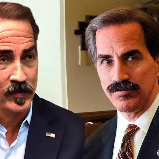 Prompt: mike lindell sitting next to hunter biden on dingy couch in a crackhouse smoking crack