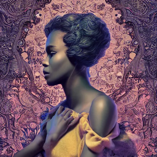 Prompt: the portrait of a blueberry that resembles an absurdly beautiful, graceful, elegant, sophisticated black woman, an ultrafine hyperdetailed illustration by kim jung gi, irakli nadar, intricate linework, bright colors, octopath traveler, final fantasy, unreal engine 5 highly rendered, global illumination, radiant light, detailed and intricate environment