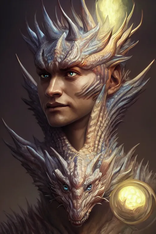 Image similar to human - dragon hybrid, highly detailed, d & d, fantasy, highly detailed, digital painting, trending on artstation, concept art, sharp focus, illustration, global illumination, shaded, art by artgerm and greg rutkowski and fuji choko and viktoria gavrilenko and hoang lap