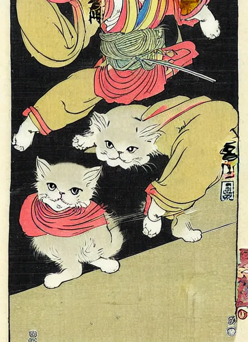 Image similar to persian cats as a yokai illustrated by kawanabe kyosai and toriyama sekien