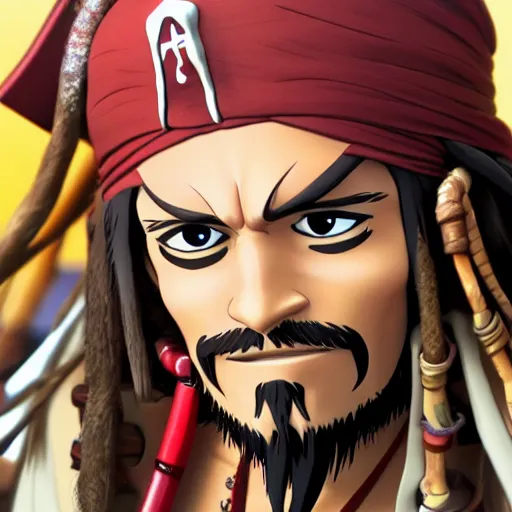 Image similar to Jack Sparrow as an anime character from Studio Ghibli. Extremely detailed. Beautiful. 4K.