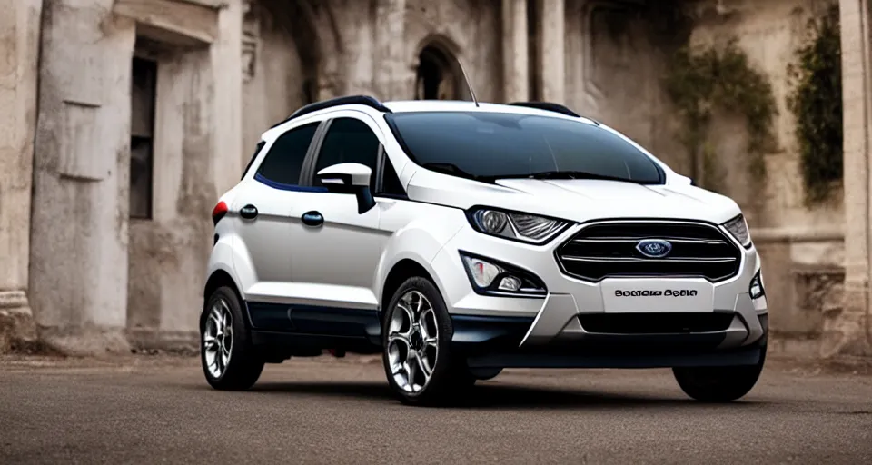 Image similar to ford ecosport in villa front seadigital artultra realisticultra detailed ultra wide Lens, shot on red camera, cinematic, color graded, tranding on artstation