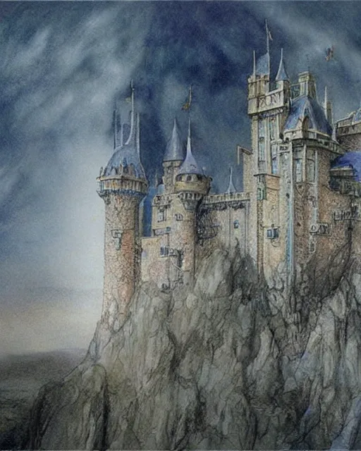 Image similar to beautiful concept art of a fantasy castle by alan lee