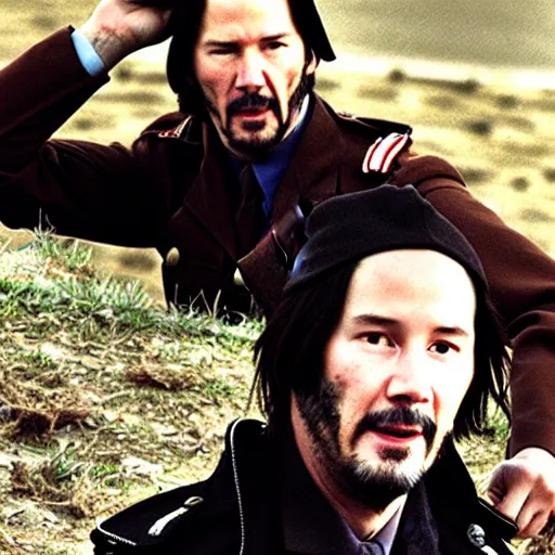 Prompt: Keanu Reeves in a World War 1 trench