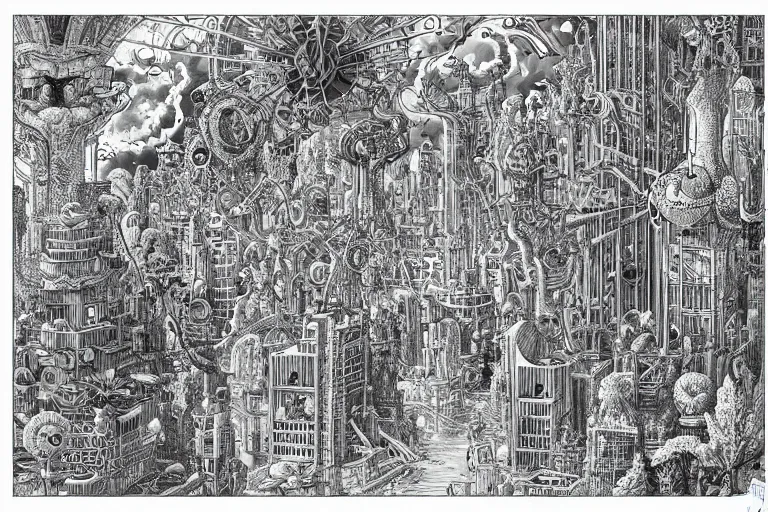 Prompt: future cityscape by Joe Fenton and Ernst Haeckel, muted colors