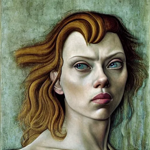 Image similar to scarlett johansson as gollum, elegant portrait by sandro botticelli, detailed, symmetrical, intricate