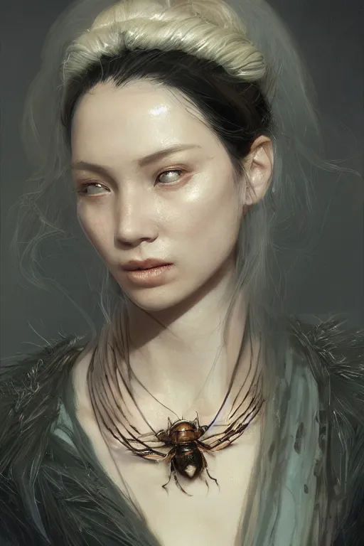 Prompt: a fancy portrait of a women with bug jewelry by greg rutkowski, sung choi, mitchell mohrhauser, maciej kuciara, johnson ting, maxim verehin, peter konig, 8 k photorealistic, cinematic lighting, hd, high details, dramatic, atmosphereric, trending on artstation