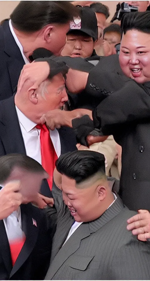 Image similar to blurry cell phone recording of donald trump punching kim jong un in the face