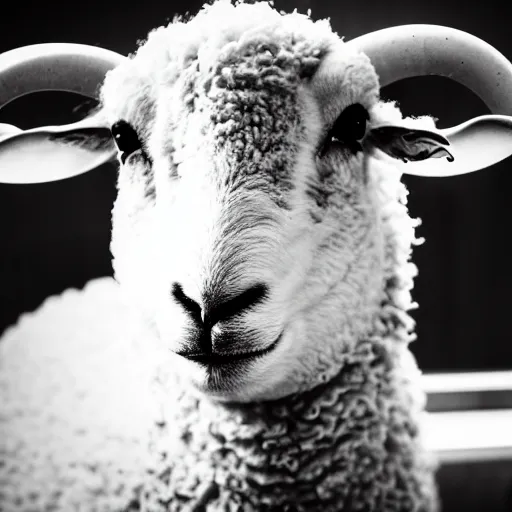 Prompt: award winning photo of a sheep at the barber shop bokeh f1.4 50mm