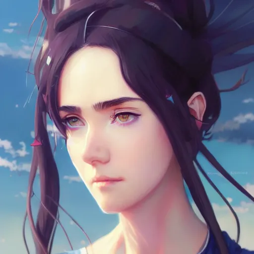 Image similar to jennifer connelly as a beautiful anime girl by wlop and greg rutkowski
