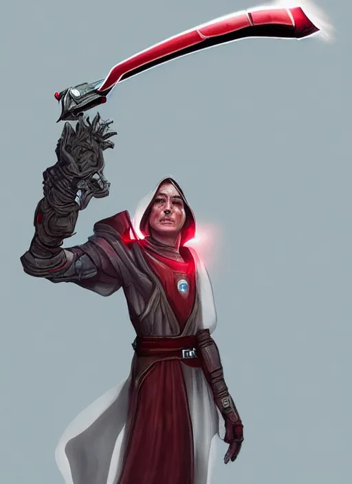 Prompt: the evil satellite Moon is holding a Jedi red sword in its hands character artstation