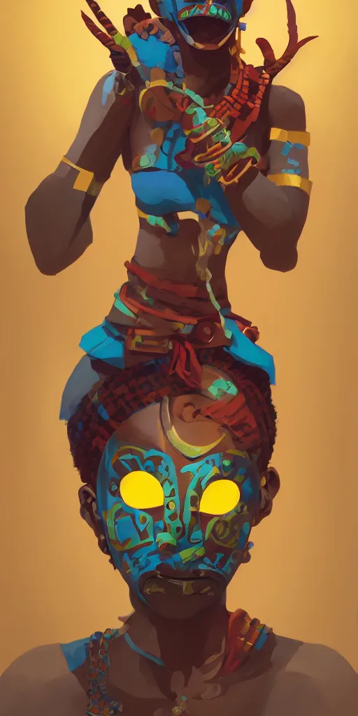 Image similar to mask tribal afrika voodoo tribal Video game character design , 2d game fanart behance hd by Jesper Ejsing, by RHADS, Makoto Shinkai and Lois van baarle, ilya kuvshinov, rossdraws global illumination