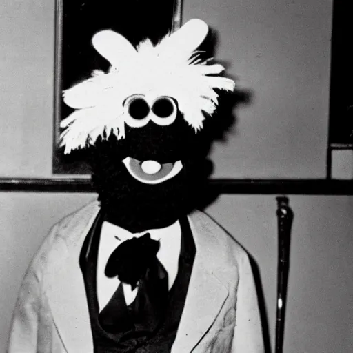 Image similar to a black and white photograph of gonzo the muppet at a speakeasy, national archives (1935)