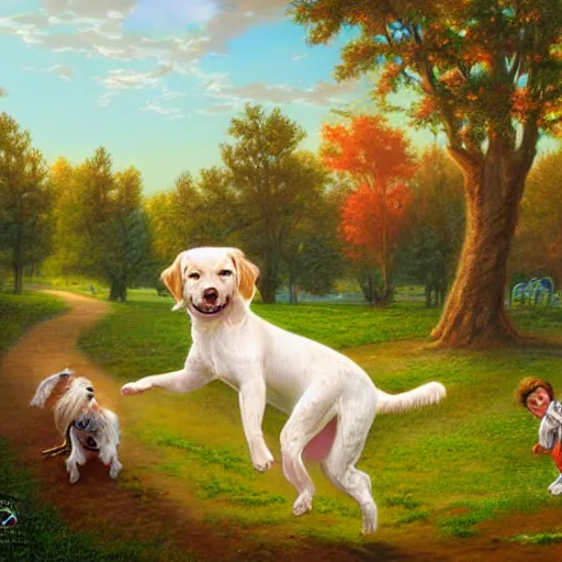 Prompt: a whimsical illustration of a dog park, by Peter Mohrbach and Mark Keathley