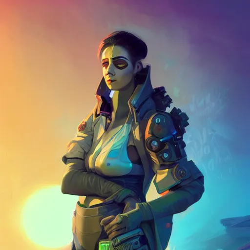 Image similar to female cyberpunk portrait, maya ali mage, gloomhaven, dynamic lighting, gaudy colors, octane render aesthetic, matte painting concept art, official fanart behance hd artstation by jesper ejsing, by rhads and makoto shinkai and lois van baarle and ilya kuvshinov and rossdraws