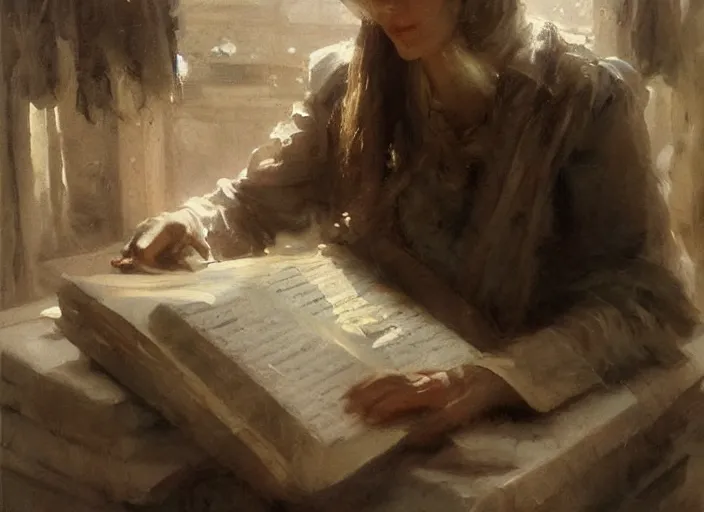 Image similar to oil painting of mysterious book, art by anders zorn, wonderful masterpiece by greg rutkowski, beautiful cinematic light, american romanticism by greg manchess, creation by tyler edlin