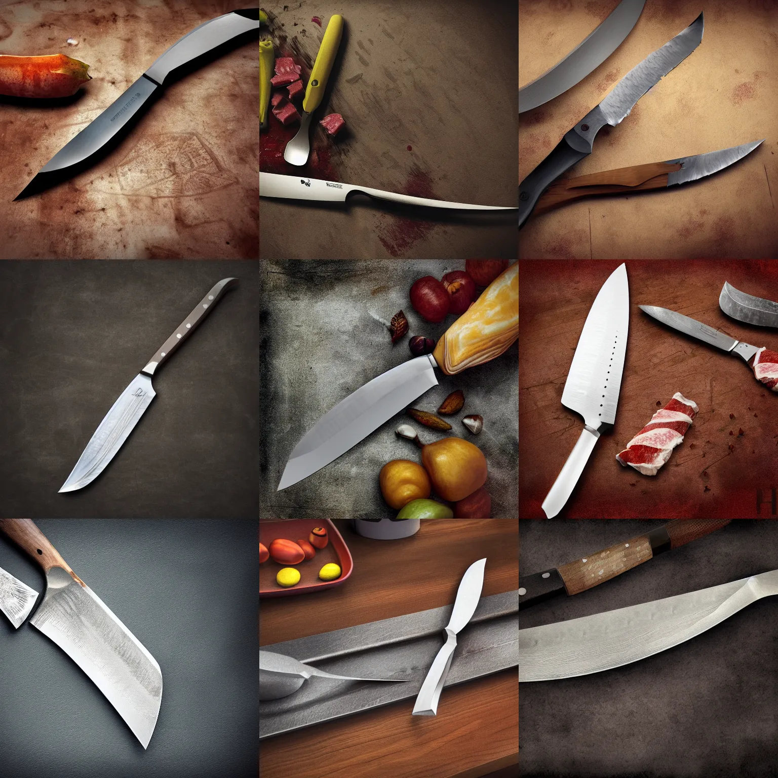 Prompt: butcher knife on the kitchen table, fantasy digital art, high detail, octane render