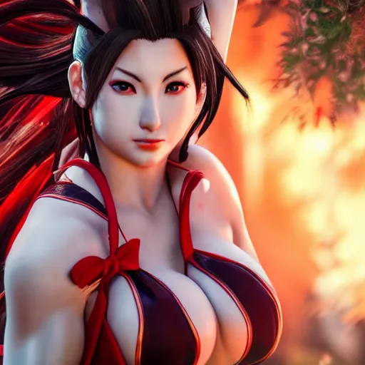 Prompt: Epic and beautiful Movie poster of Mai Shiranui from King of Fighters, studio photography, cinematic lighting, photorealism, highly detailed and intricate, HDR 8k