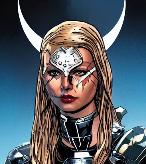 Image similar to Viking female android, by MARVEL comics and Sandra Chevrier, 4k