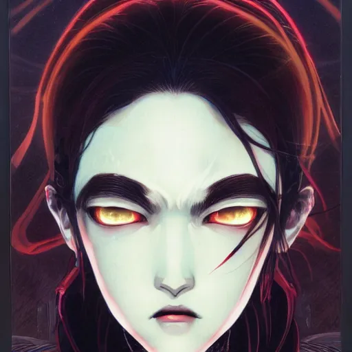 Image similar to prompt : vampire character portrait soft light painted by james jean and katsuhiro otomo and erik jones, inspired by evangeleon anime, smooth face feature, intricate oil painting, high detail illustration, sharp high detail, manga and anime 1 9 9 9