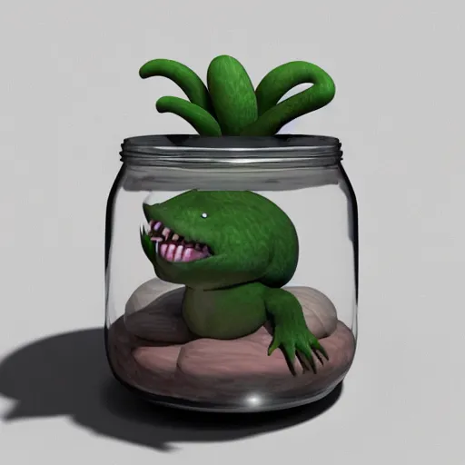 Prompt: cutie creature in a jar, digital art, 3 d, maya render, masterpiece, mega detailed, cgsociety