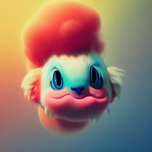 Image similar to cutest tiny fantasy cloud animal, with sprouting rainbow hair, hd, japanese anime artist drawn, dlsr, dream animal cute eyes, trending on artstation, cotton candy, octane render, cinematic