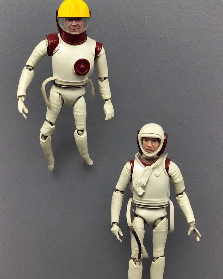 Image similar to photo of a kenner 1 9 8 0's action figure, heroically proportioned, young face, space helmet, five points of articulation, sci - fi, 8 k, full body