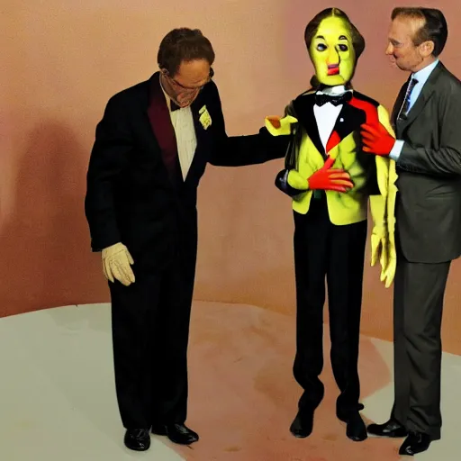 Prompt: the world's richest man is a ventriloquist dummy from hell, psychedelic trip