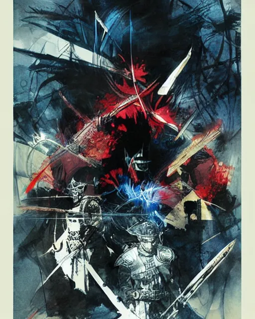 Image similar to the art of war poster by bill sienkiewicz and jaime jones