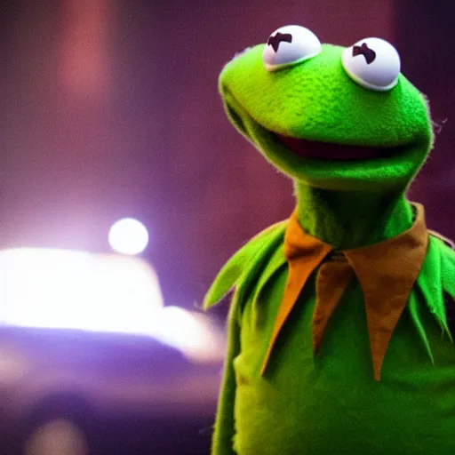 Prompt: Kermit the Frog as John Wick in a still from the film John Wick (2014)