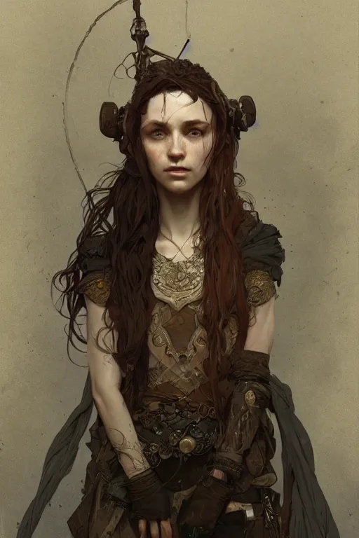 Image similar to A full portrait of a beautiful post apocalyptic celtic blind soothsayer, intricate, elegant, highly detailed, digital painting, artstation, concept art, smooth, sharp focus, illustration, art by Krenz Cushart and Artem Demura and alphonse mucha