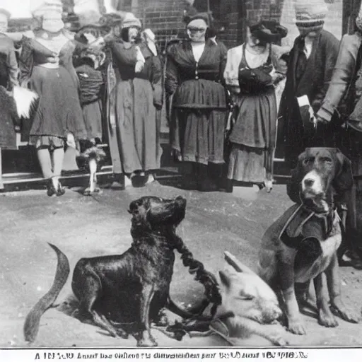 Image similar to a 1900s photo of a cultists worshiping a dog