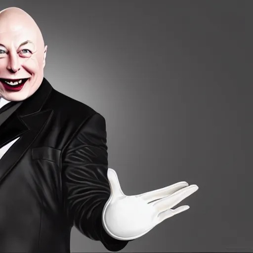 Prompt: Elon Musk as a laughing Dr Evil with his little finger pointed at his mouth, portrait, sharp focus, digital art, Hyper-realistic, 4K, Unreal Engine, Highly Detailed, HD, Dramatic Lighting by Brom, trending on Artstation