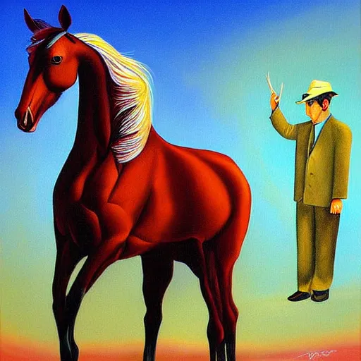 Image similar to beautiful surreal painting of a horse and man by vito campanella,