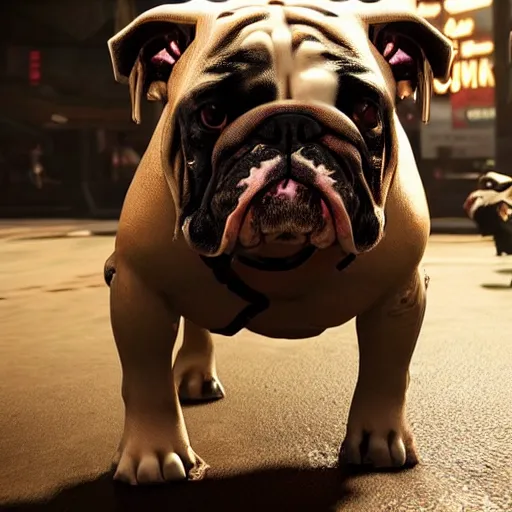 Image similar to english bulldog with augmentations cyberpunk 2 0 7 7