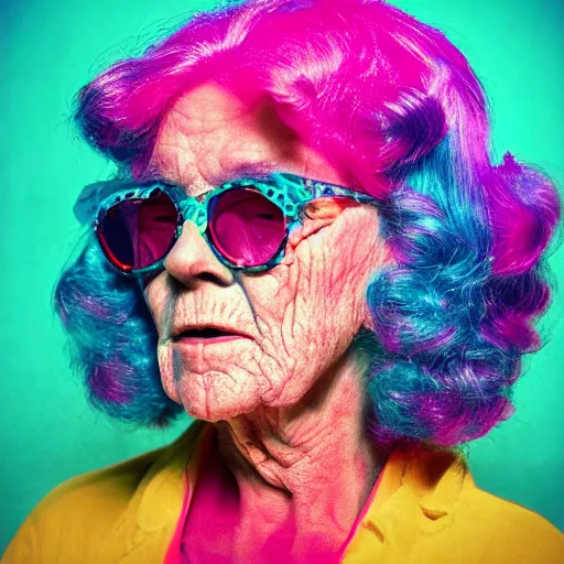 Prompt: old people, waporwave, magenta cyan, psychedelic, early'9 0 s