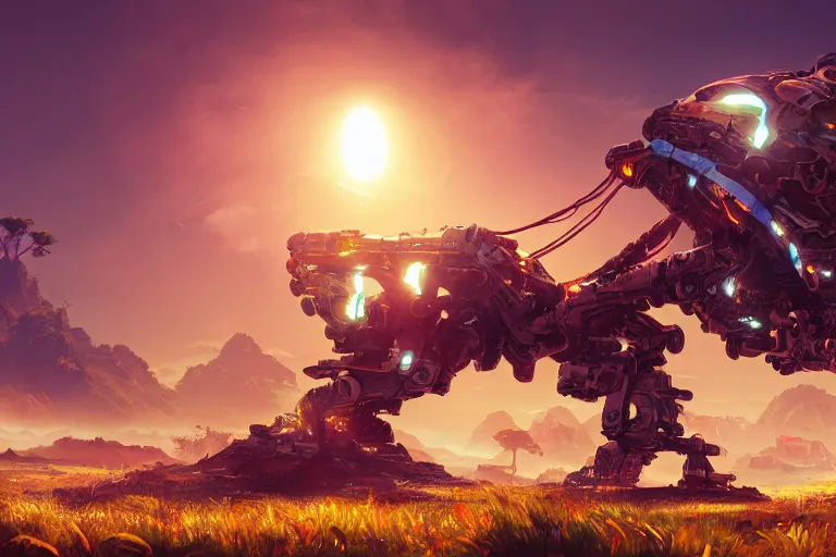 Image similar to shell - walker machine mecanical creature robot of horizon forbidden west horizon zero dawn radiating a glowing aura global illumination ray tracing hdr fanart arstation by ian pesty and alena aenami artworks in 4 k