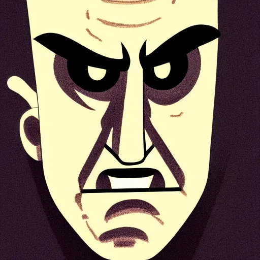 Image similar to solid glowing eyes, digital portrait of secretary of denis mcdonough face with solid glowing eyes, cover art of graphic novel, evil laugh, menacing, Machiavellian puppetmaster, villain, simple style, solid colors, clean lines, clean ink, trending on artstation