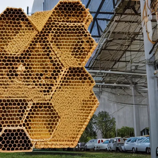 Prompt: the bees began building a giant honeycomb matrix to protect us