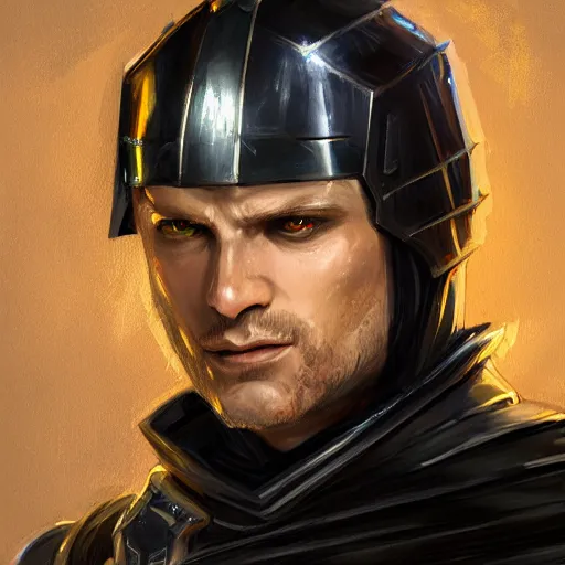 Image similar to portrait of a man in black ceremonial armor with a glowing black laser sword, D&D, fantasy, elegant, hopeful, muscular, highly detailed, digital painting, artstation, concept art, smooth, sharp focus, illustration