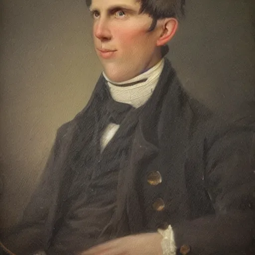 Image similar to An early 1800s oil painting of Jerma985 in the early 1800s, grainy, realistic, very realistic, hyperrealistic, highly detailed, very detailed, extremely detailed, very neat, very epic, very cool, detailed, trending on artstation