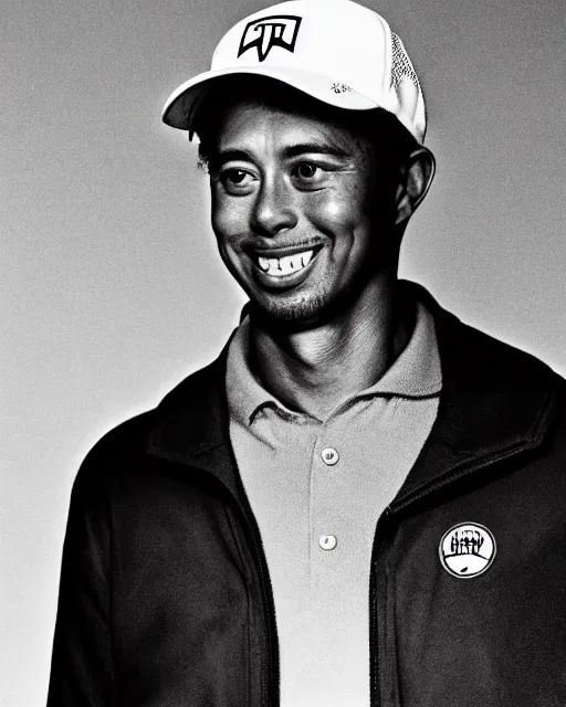 Image similar to a portrait of a 1 9 6 0 s hippie looking like tiger woods