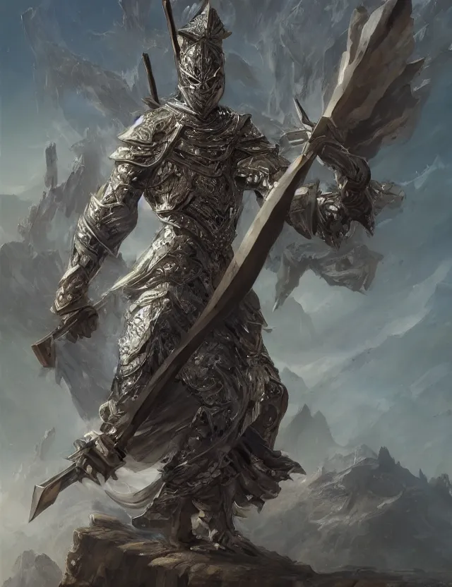 Image similar to masked warrior in crystalline diamond armour holding a diamond spear and standing on a hilltop, by frank fazetta and peter mohrbacher, trending on artstation, digital art, 4 k resolution, detailed, high quality, hq artwork, coherent, insane detail, concept art, character concept, character full body portrait