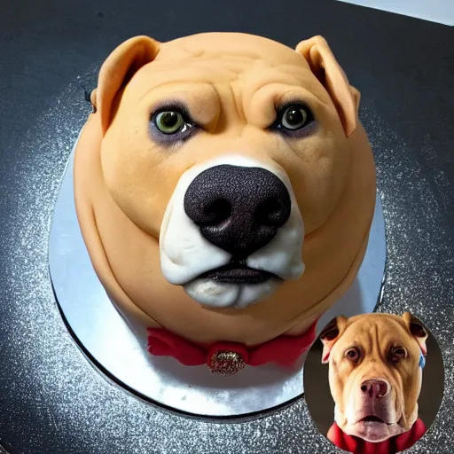 Image similar to pitbull as a cake, hyper realistic cake decoration