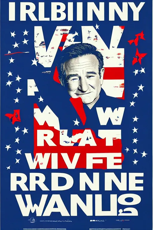 Prompt: Robin Williams presidential campaign poster, realistic, distressed paper, 8k high definition, intricate, elegant, in the style of James Montgomery Flagg